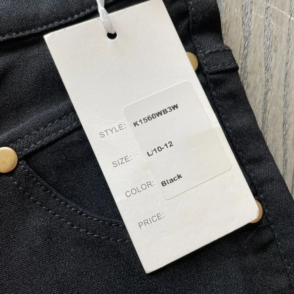 Unique Vintage Womens L Black Studded Skinny Western Cowboy Howdy Pants NWT - Picture 5 of 10